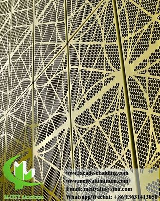 Хорошая цена Перфорированная металлическая облицовка алюминиевые фасады с круглыми отверстиями золотистого цвета для стен здания онлайн